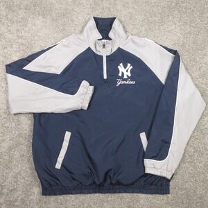 New York Yankees Jacket Mens XL Blue Gray 1/4 Zip Windbreaker Warmup Coach MLB